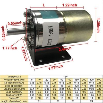 37mm直径 ギアボックス 大型トルク減速モーター 耐久性 長時間 12V 150rpm