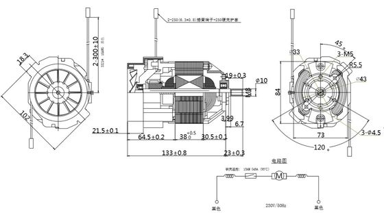 10000rpm 230V 完全閉ざされた 93mm トレッドミールモーター,回転方向 CCW と CW